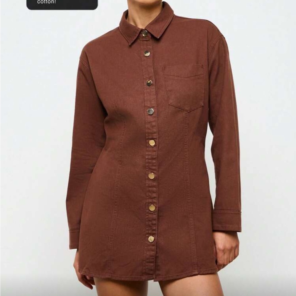 Brown Button-Up Mini Dress